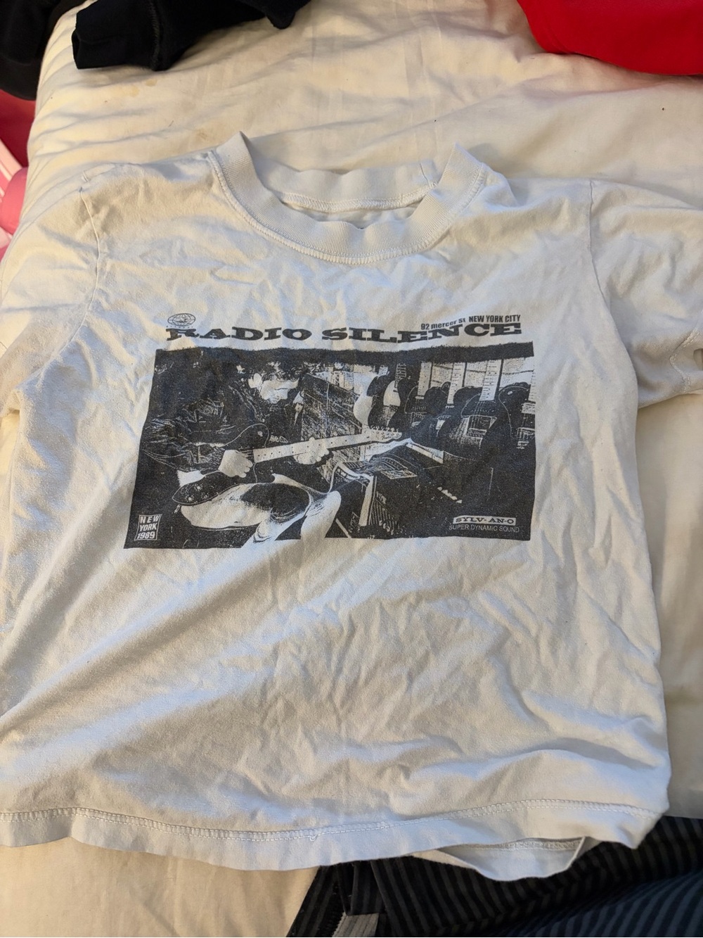 Brandy Melville White Radio Silence Graphic Crop Tee